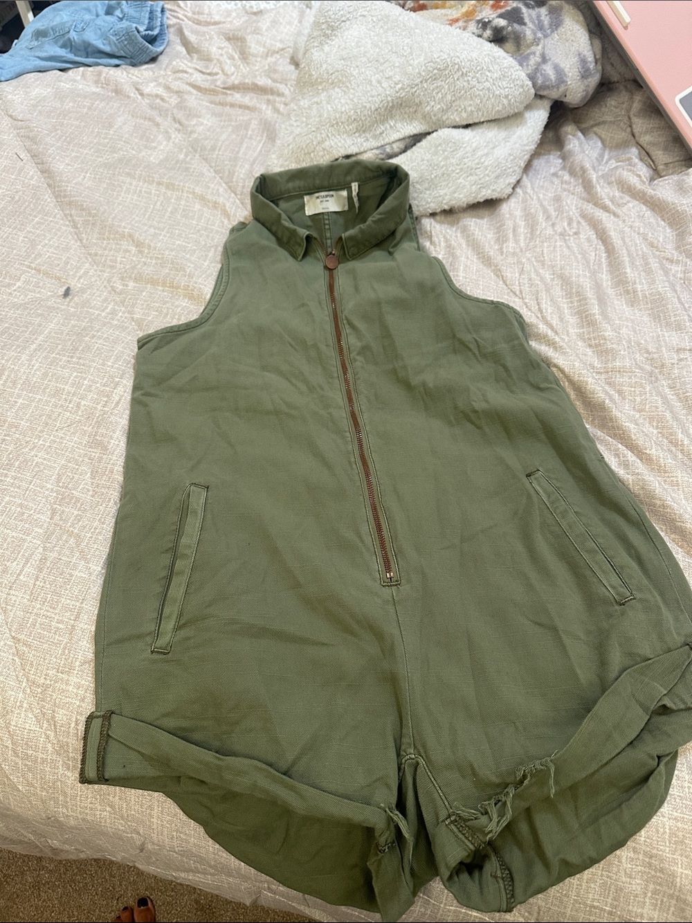 Olive Green Sleeveless Utility Romper - Unknown Brand